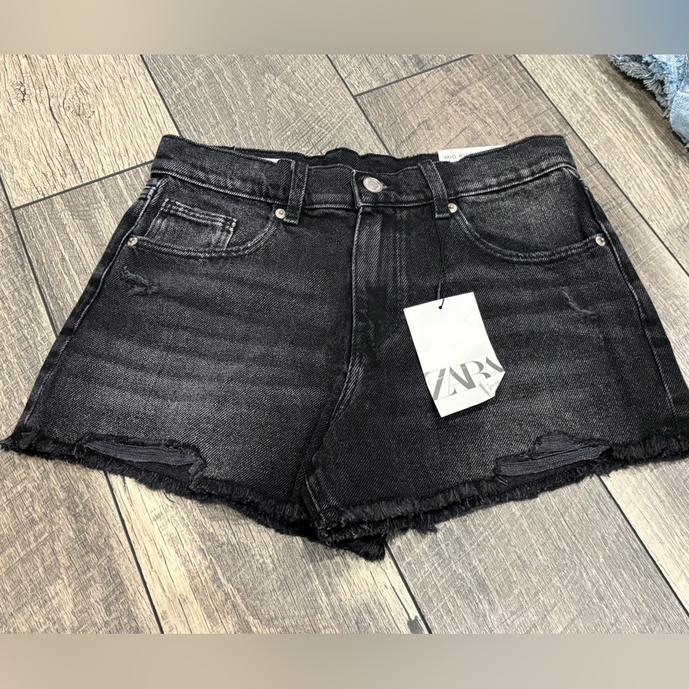 New Zara Mid Rise Shorts Black Denim Size 13-14 Kids